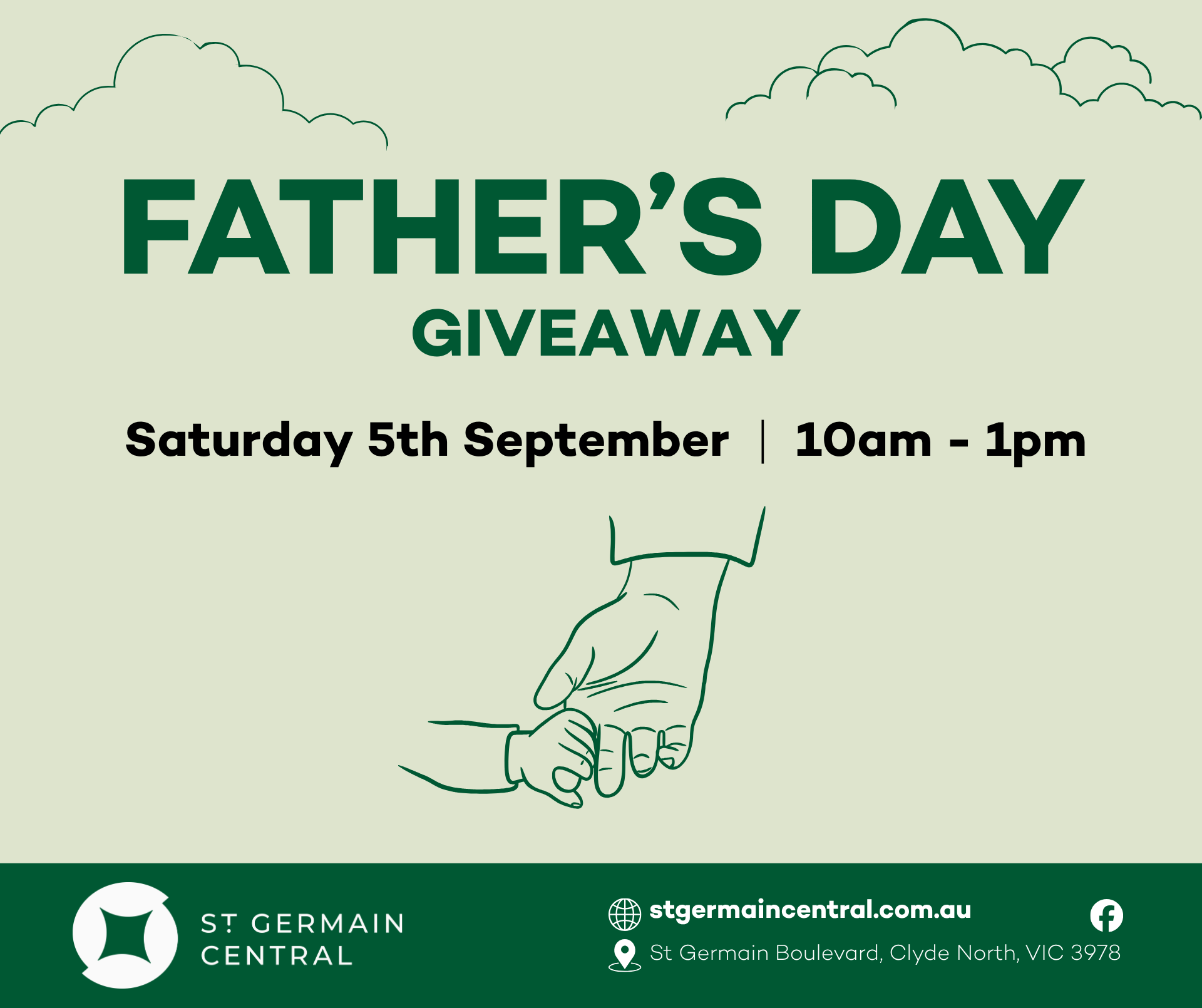 Father's Day Giveaway and card making activity announcement graphic for St. Germain Central
