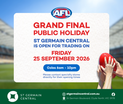 St. Germain Central AFL Grand Final Holiday Trading Hours announcement image